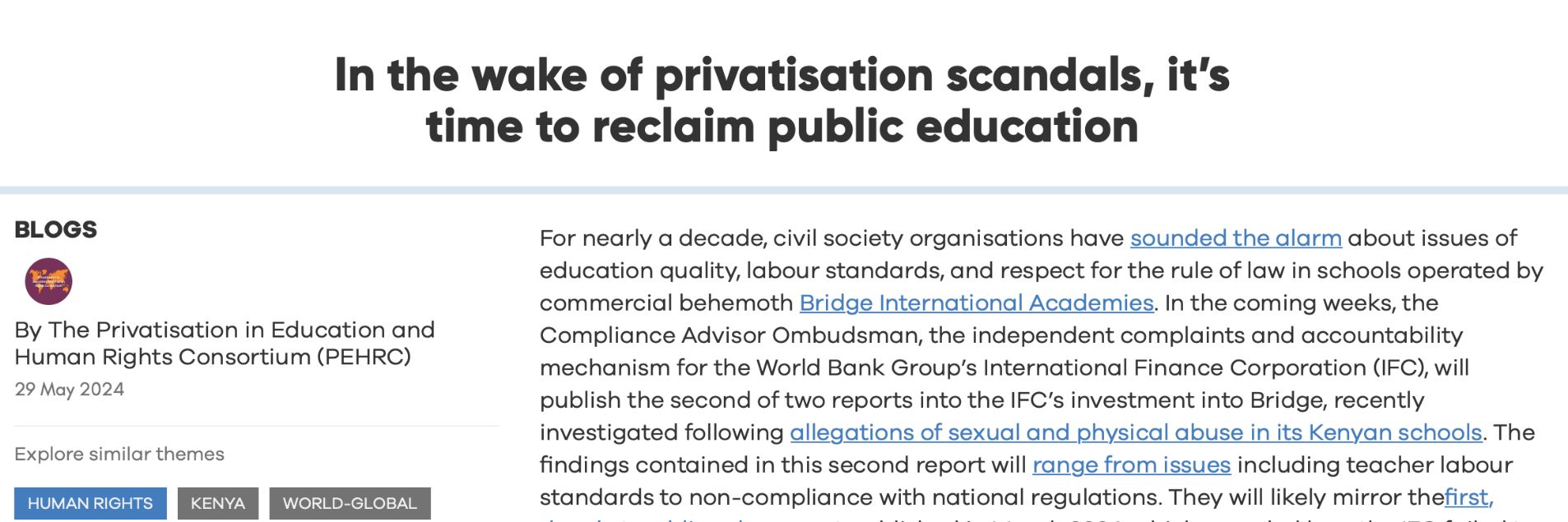 In the Wake of Privatisation Scandals, it's Time to Reclaim Public Education. New Op-Ed!